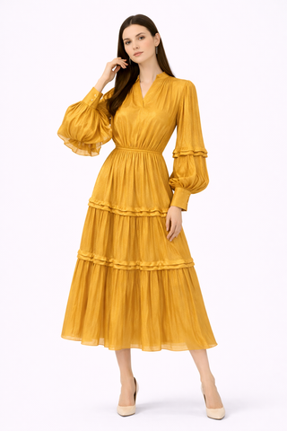 Golden Cascade Tiered Dress