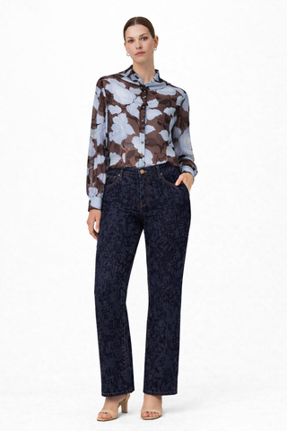 Powder-Blue Floral Chiffon Blouse