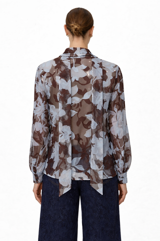 Powder-Blue Floral Chiffon Blouse