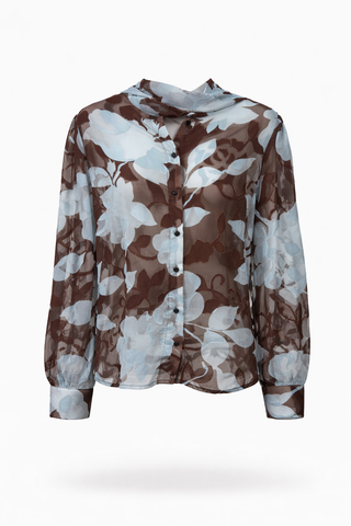 Powder-Blue Floral Chiffon Blouse