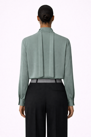 Sage Satin Tie-Neck Blouse