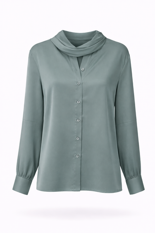 Sage Satin Tie-Neck Blouse