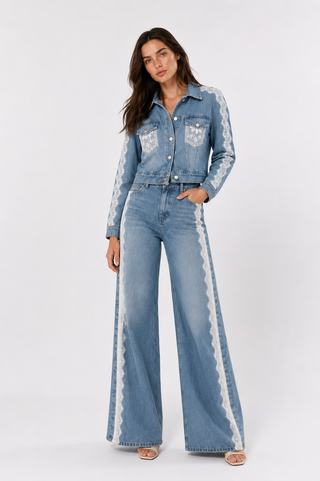 Blue Wide-Leg Tailored Trousers