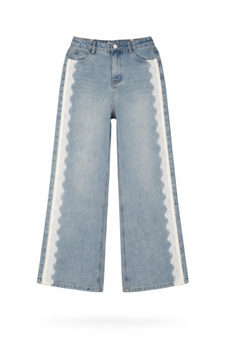 Blue Wide-Leg Tailored Trousers
