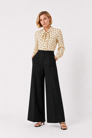 Black Wide-Leg Lyocell Trousers