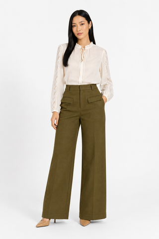 Green Wide-Leg Lyocell Trousers