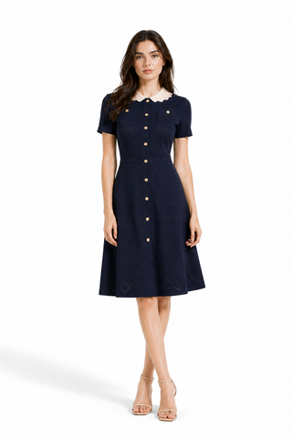Scallop Collar Gold Button Dress