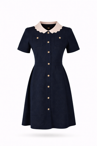 Scallop Collar Gold Button Dress