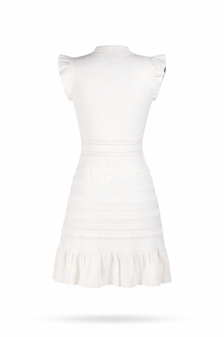 Frill Sleeve V-neck White Short Dress