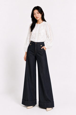 Blue Straight-Leg Cropped Denim