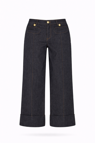 Blue Straight-Leg Cropped Denim