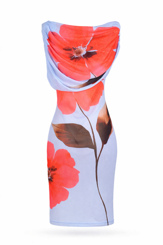Strapless Ruched Floral Short Dress