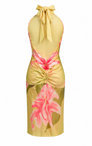 Green Halter Floral Midi Dress