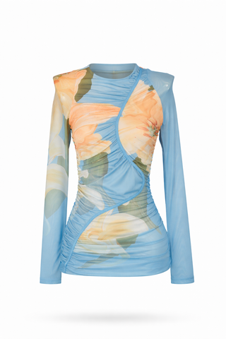 Blue Knit Short-Sleeve Top