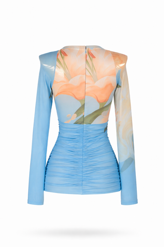 Blue Knit Short-Sleeve Top