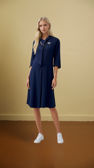 Midi Dress 3/4 Sleeves And Scarf