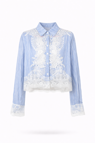 Blue Striped Lace-Trim Shirt