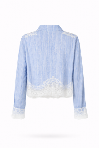 Blue Striped Lace-Trim Shirt