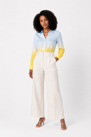 Off White Lyocell Linen Wide-Leg Trousers