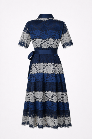 Collared Striped Lace Midi Dress
