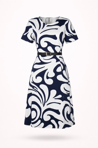 Swirl Print Belted Midi Dress