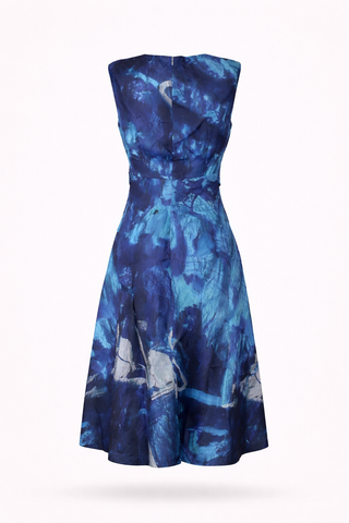 Blue Abstract Print Midi Dress