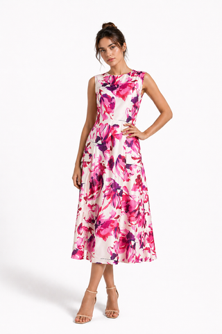 Sleeveless Abstract Floral Print Midi Dress