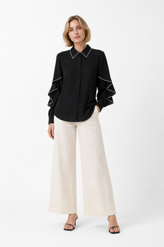 Black Long-Sleeve Button-Front Shirt