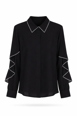 Black Long-Sleeve Button-Front Shirt