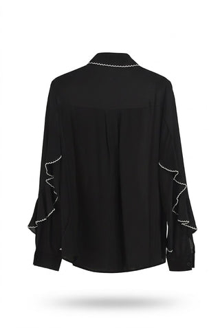 Black Long-Sleeve Button-Front Shirt