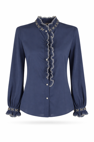 Blue Long-Sleeve Button-Front Shirt