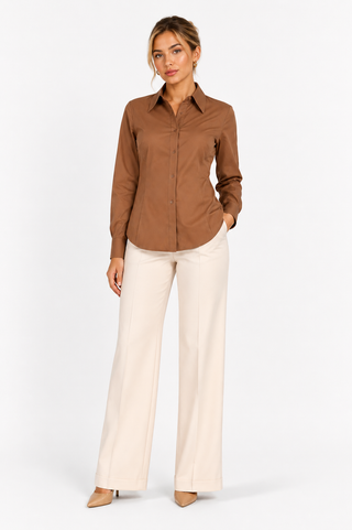 Brown Long-Sleeve Silk Shirt