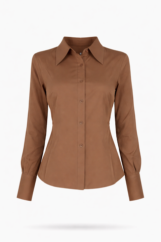 Brown Long-Sleeve Silk Shirt