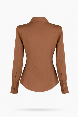Brown Long-Sleeve Silk Shirt
