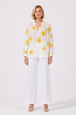 Multi Sunflower Print Relaxed Silk Shirt
